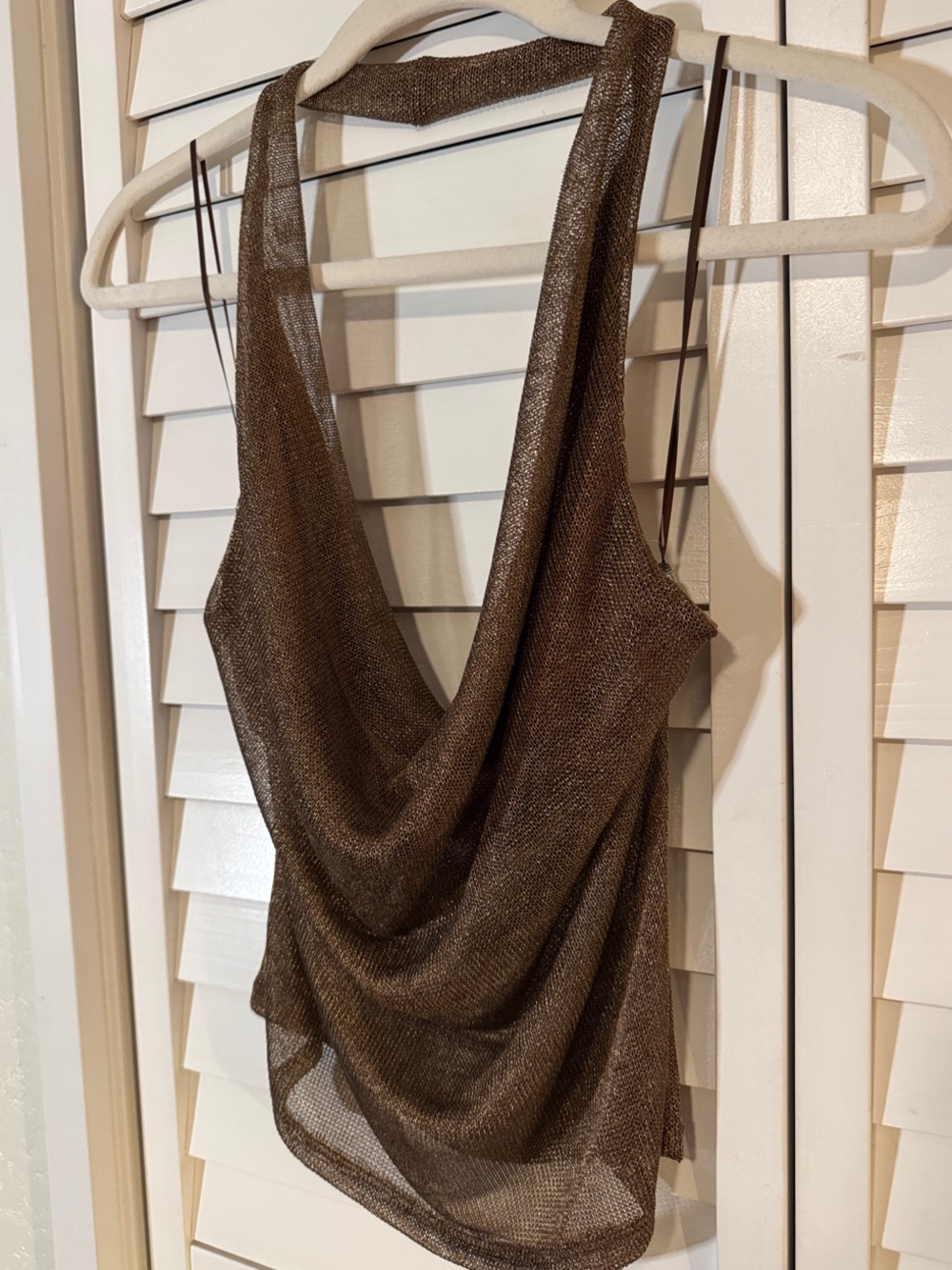 Urban Outfitters Metallic Brown Sheer Draped Halter Top